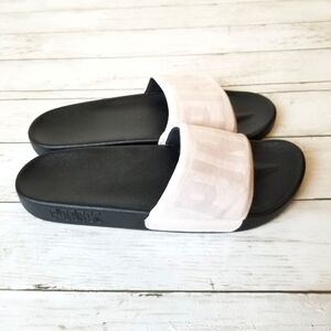 PINK Victoria's Secret Seamless Knit LOGO Single Strap Slip On Sandals